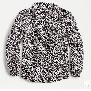 J Crew Silk Tie-Neck Leopard Blouse